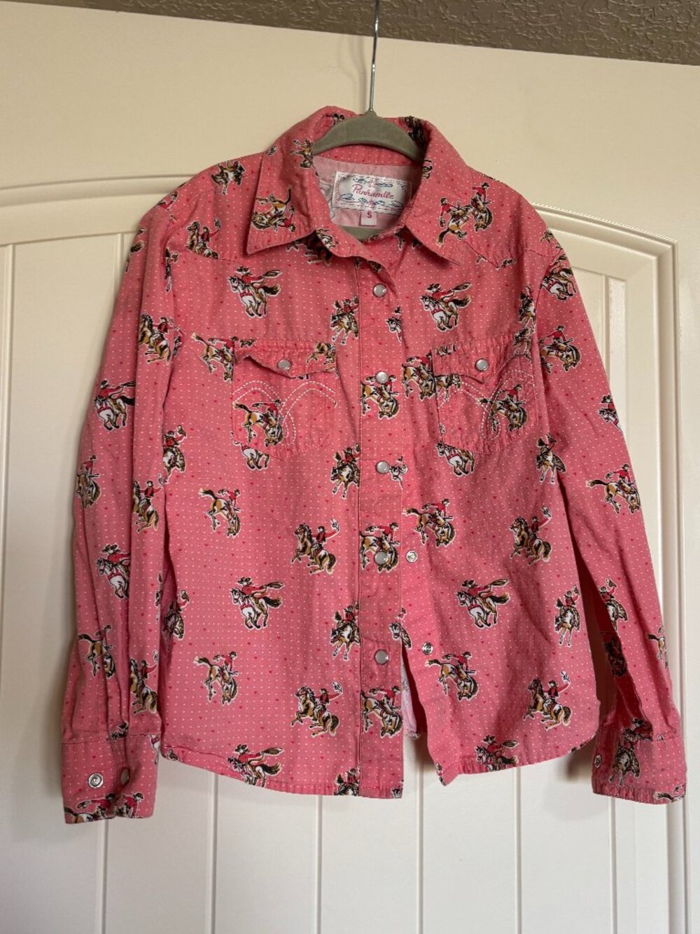 Panhandle Girls Pink Bucking Horse Western Snap Shirt Size S